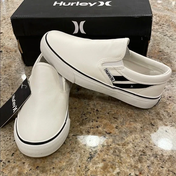 NWT Hurley Kenji White Slip-On Shoes Size 1 Kids Sneakers